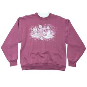 Vintage 90s Snowman Glitter Snowflake Winter Art Lace Mock Neck Graphic Sweater